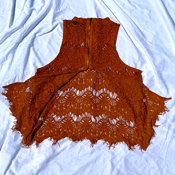 Lace Open Back Crop Top Women Size Large Sleeveless Burnt Orange Blouse - Picture 6 of 15